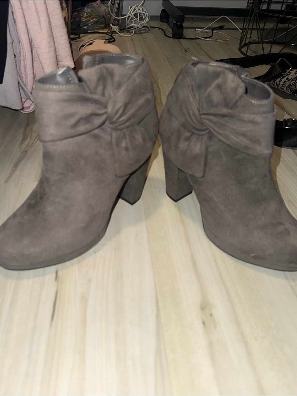 LC Lauren Conrad Taupe Suede Knot Ankle Booties